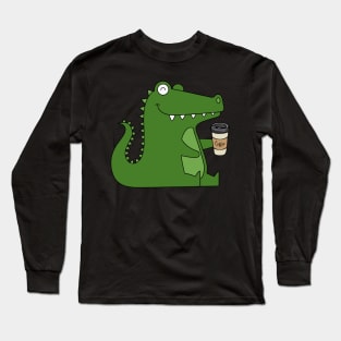 Kawaii Green Crocodile Coffee Addict Long Sleeve T-Shirt